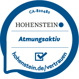 Atmungsaktivitäts-Siegel von Trustgarn. Zeigt luftdurchlässige, hautfreundliche Materialien für Neurodermitis und sensible Haut.